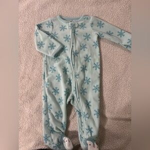Carter's Light Blue Fleece Footed One-Piece with Snowflakes